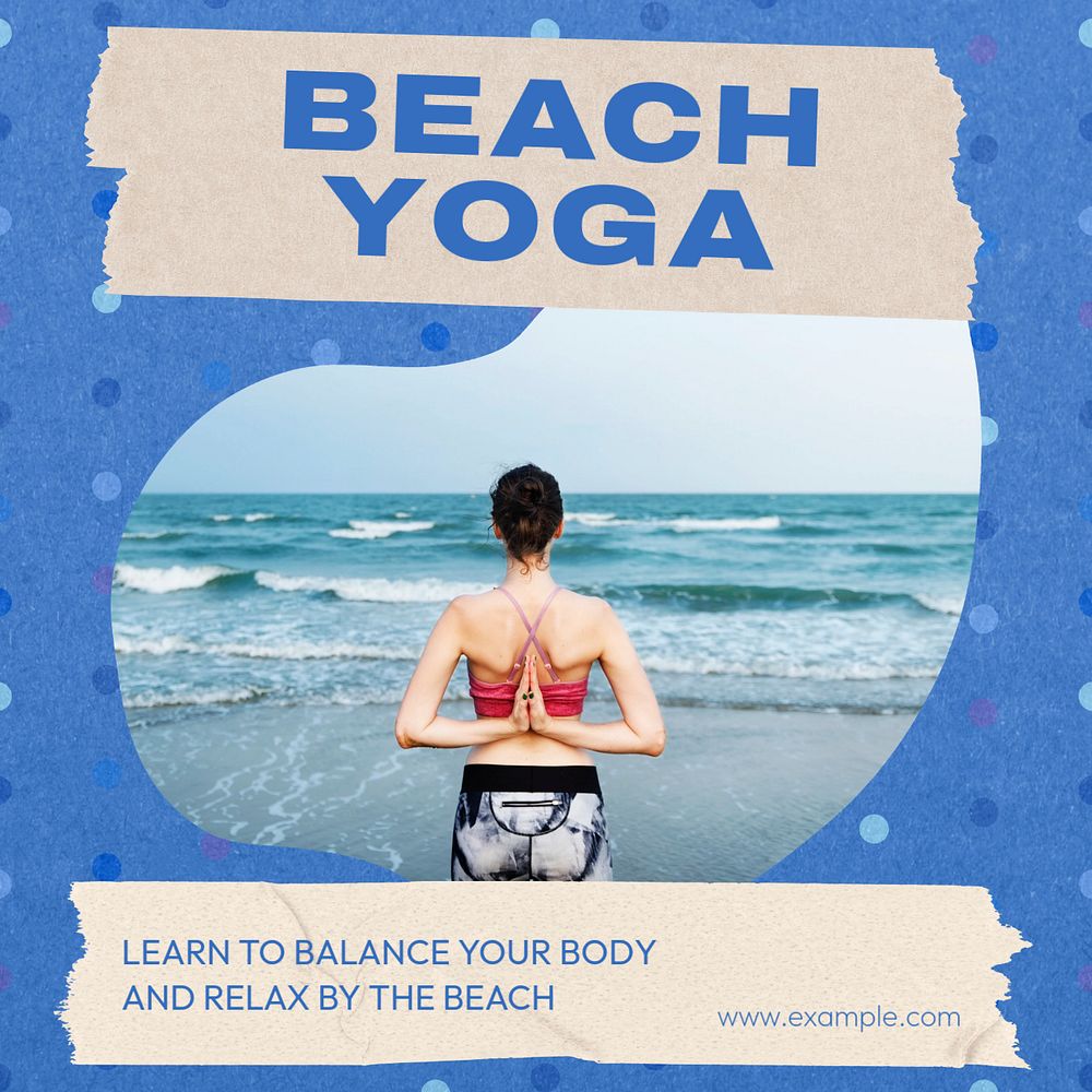 Beach yoga Instagram post template, editable text