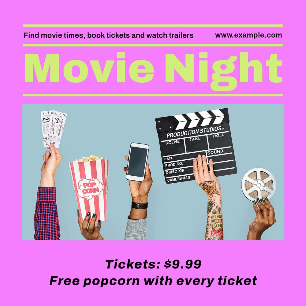 Movie night Instagram post template, editable text