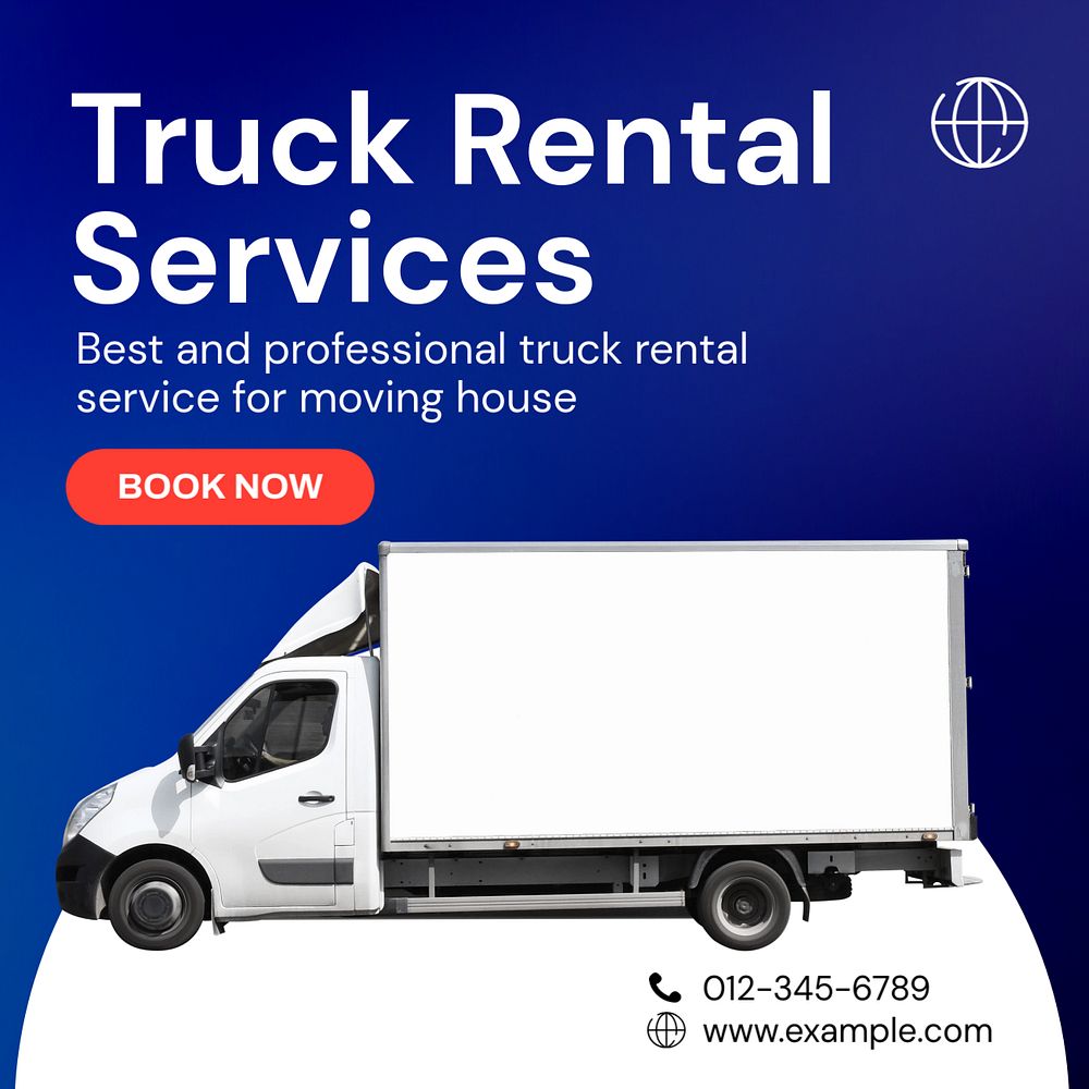 Truck rental services Instagram post template, editable text