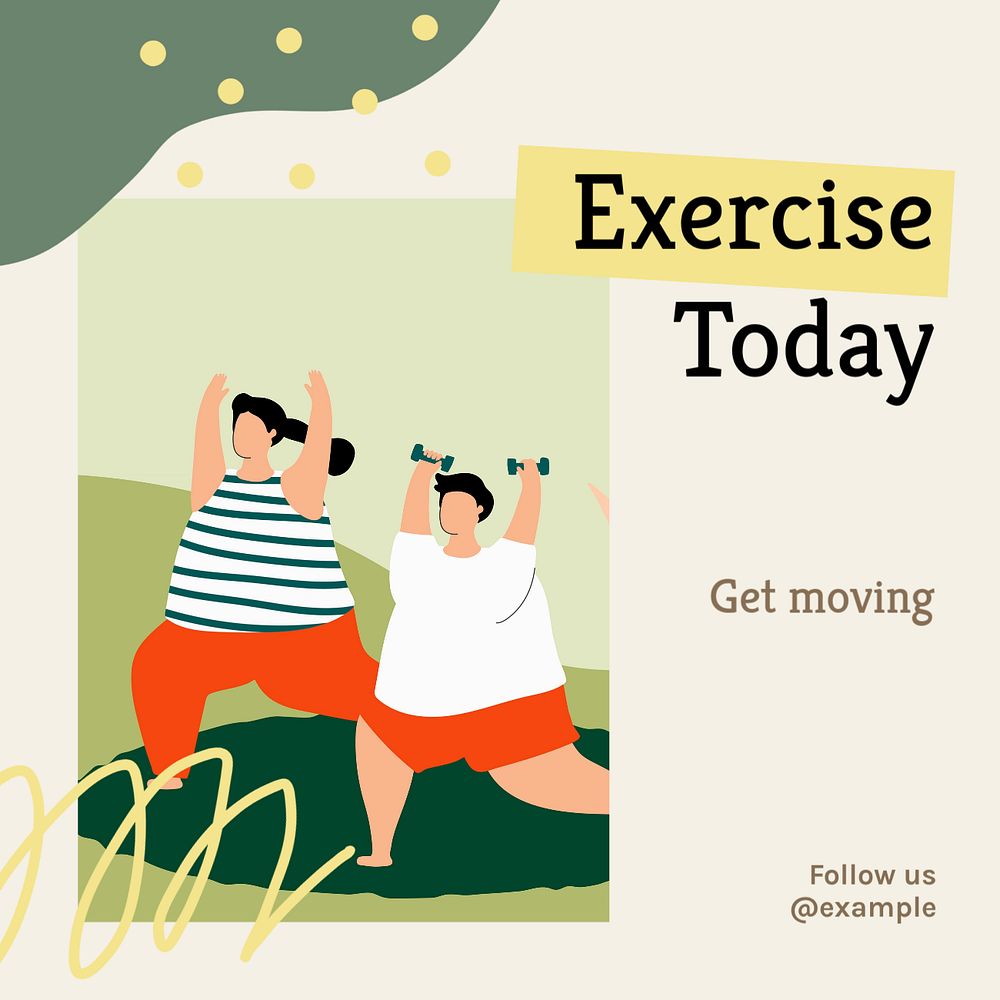 Exercise today Instagram post template, editable text