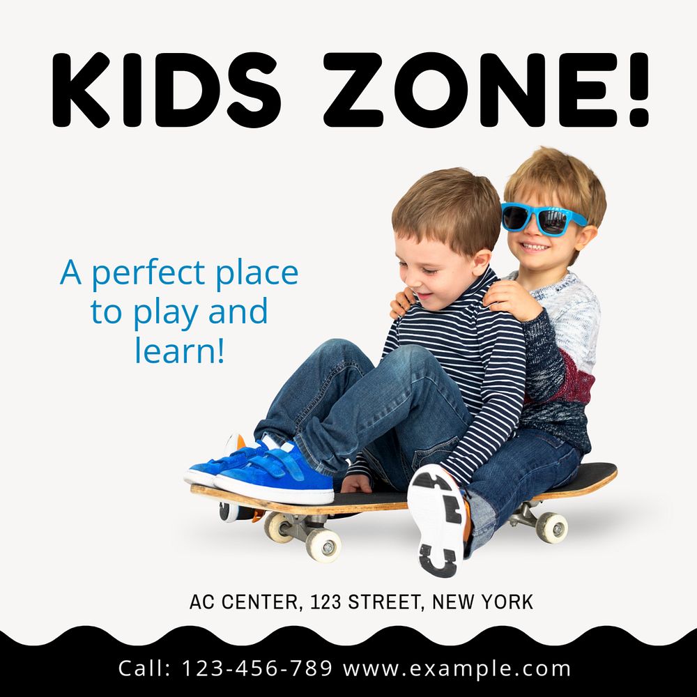 Kids zone Instagram post template, editable text