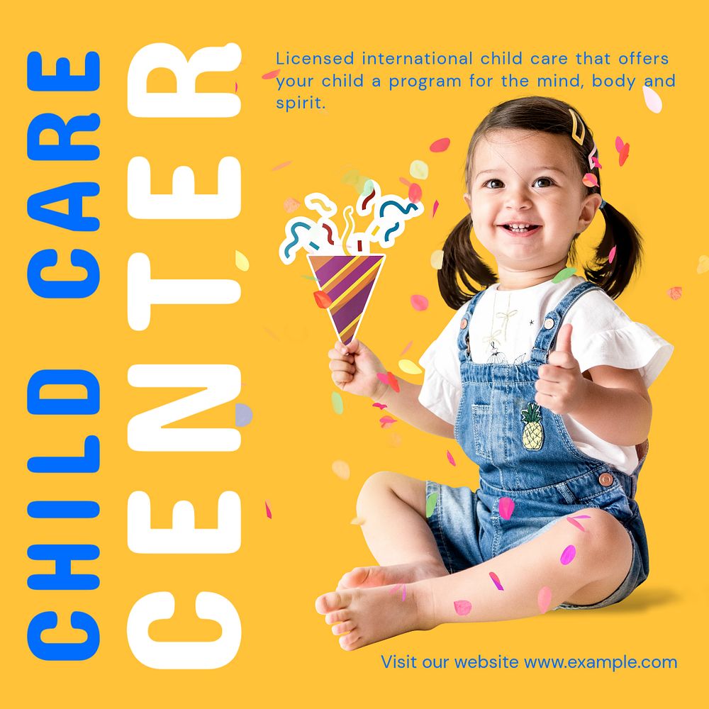 Child care center Instagram post template, editable text