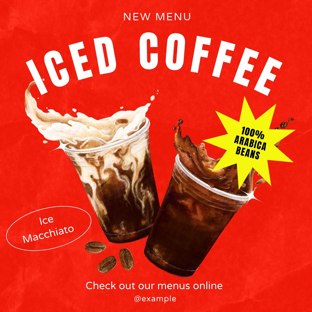 Cafe's new menu Instagram post template, editable text