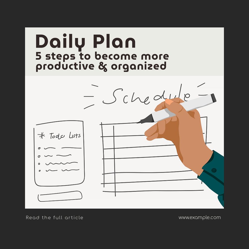 Daily plan Instagram post template, editable text