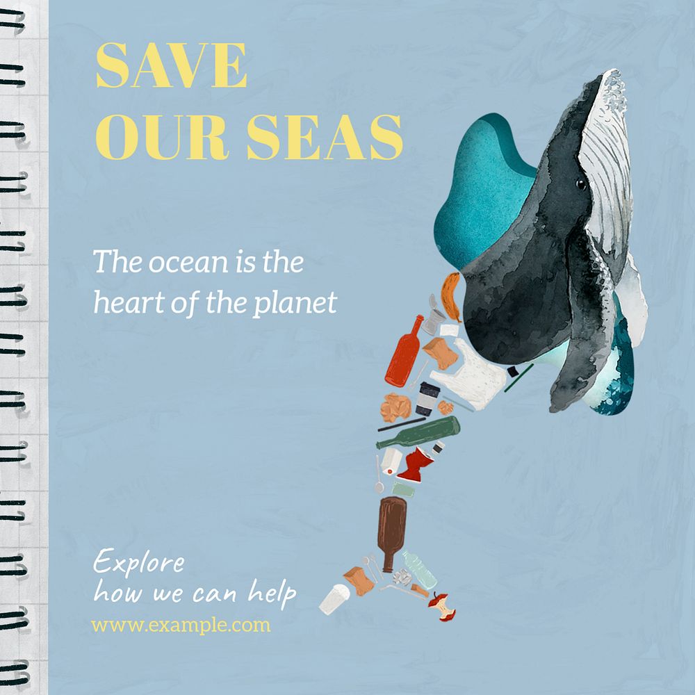 Save the seas Instagram post template, editable text