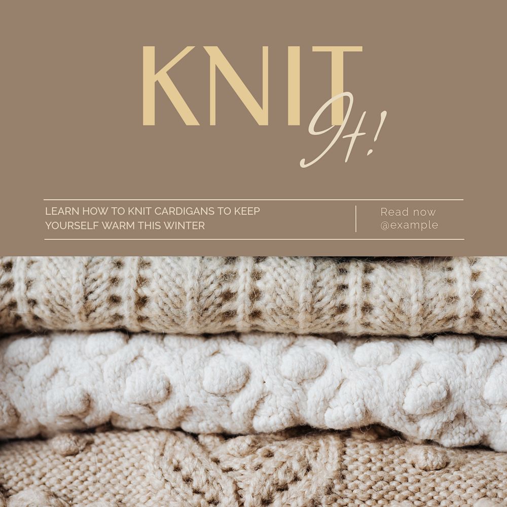 Knitting Instagram post template, editable text