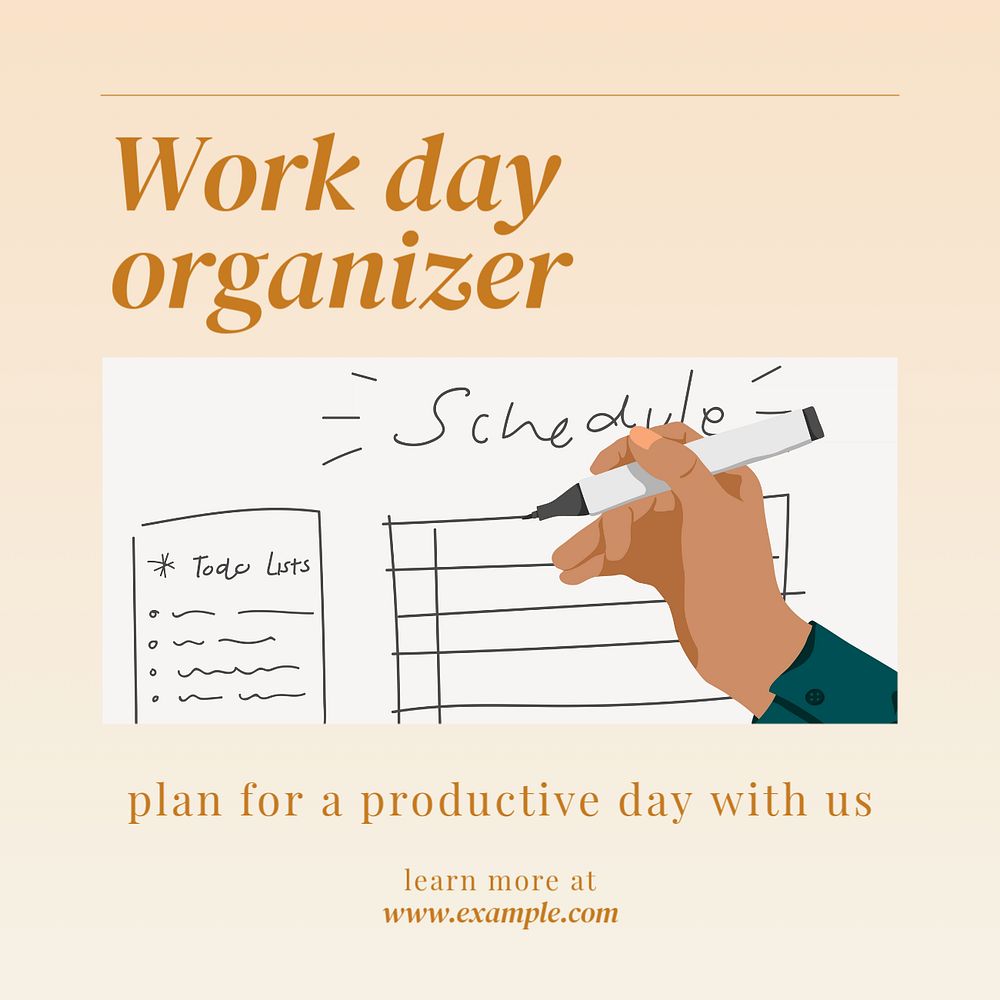 Work day organizer Instagram post template, editable text