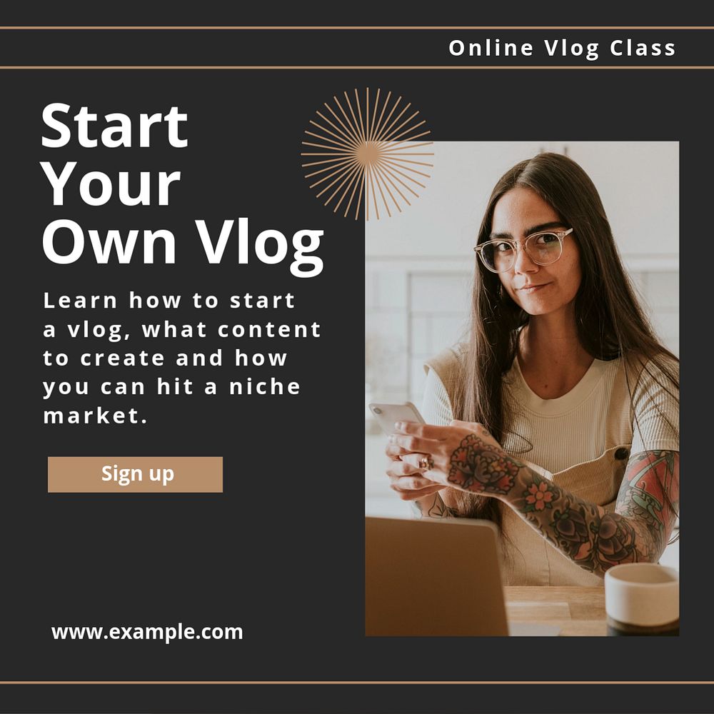 Start a vlog Instagram post template, editable text