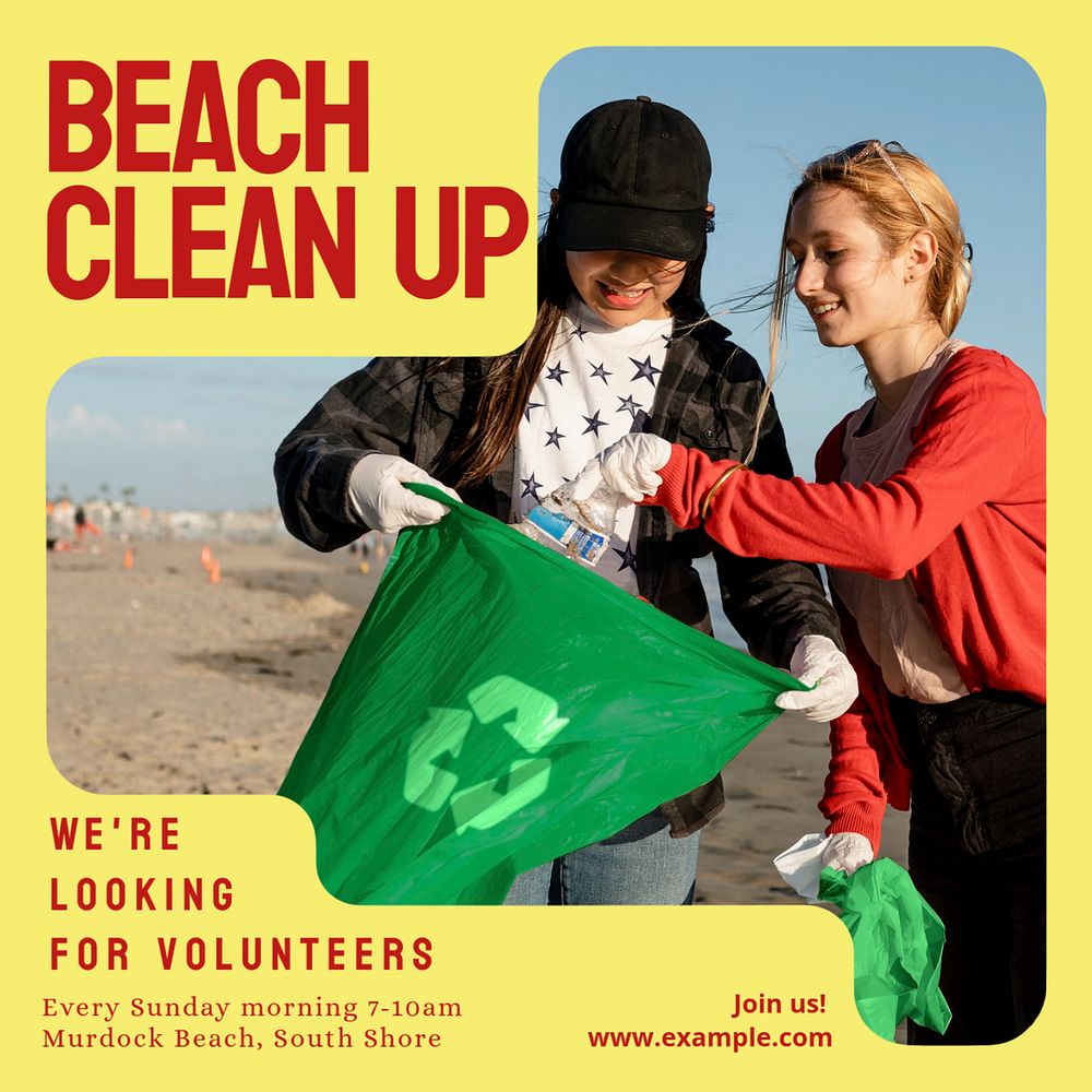 Beach cleanup Instagram post template, editable text