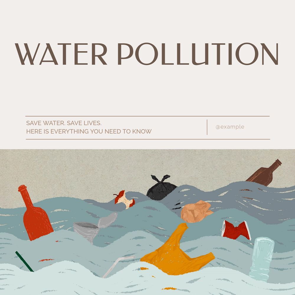 Water pollution Instagram post template, editable text