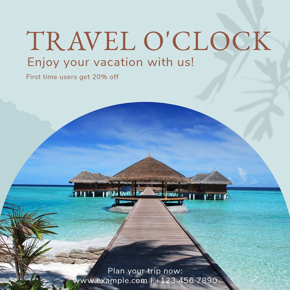 Travel o'clock Instagram post template, editable text