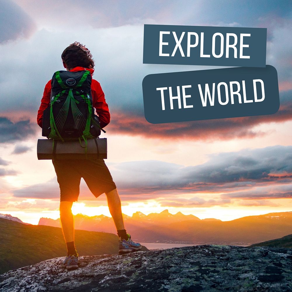 Explore the world Instagram post template, editable text