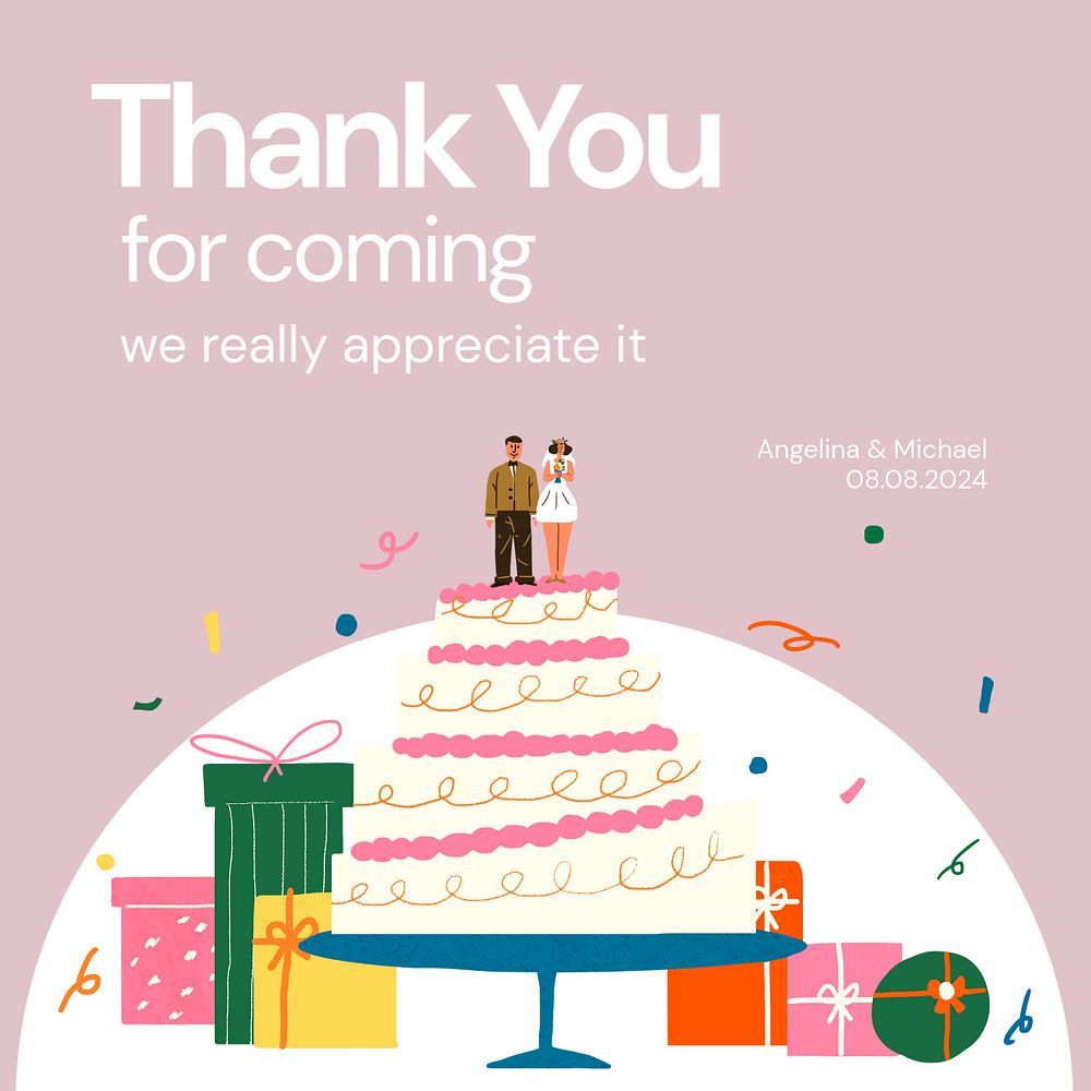 Wedding thank you Instagram post template, editable text