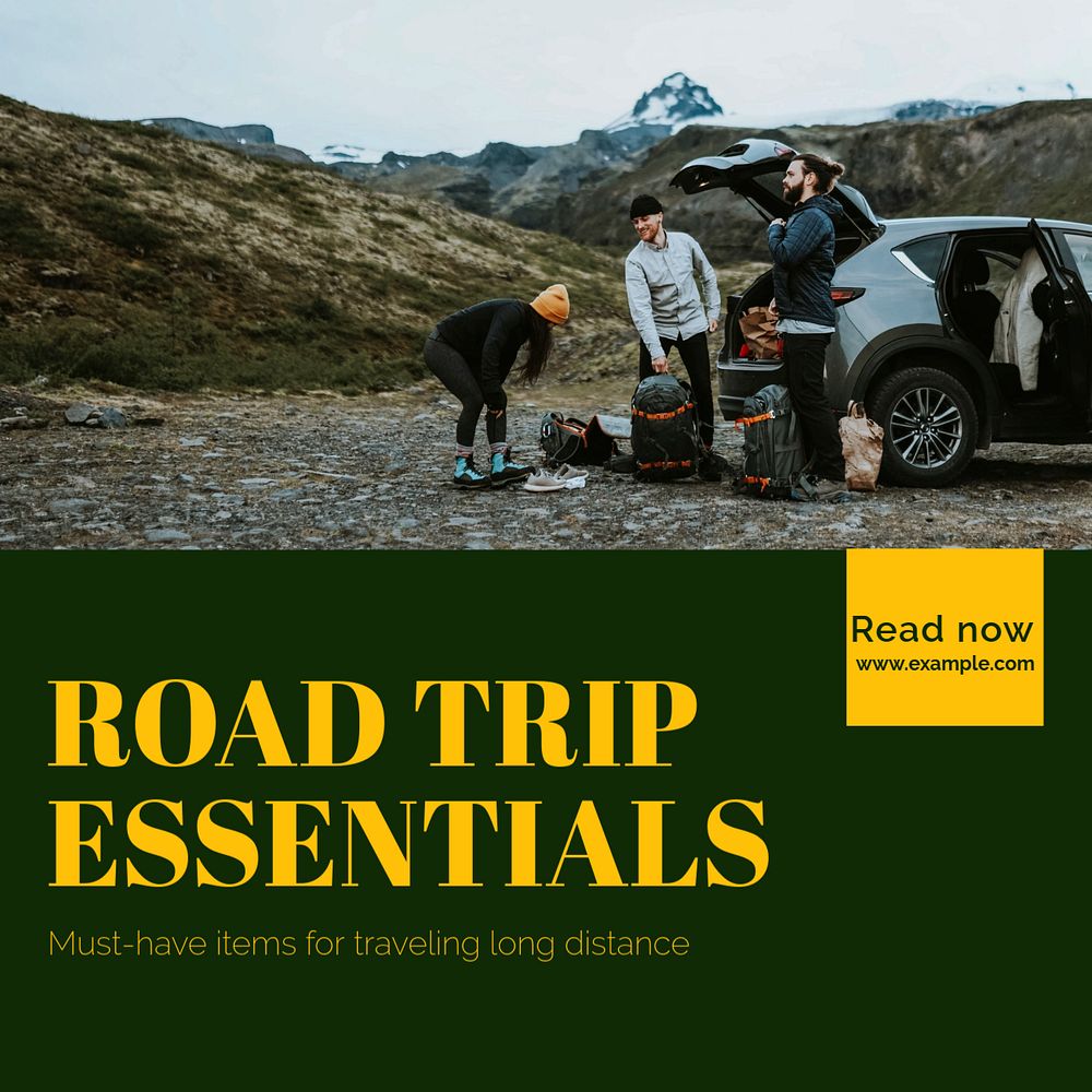 Road trip essentials Instagram post template, editable text