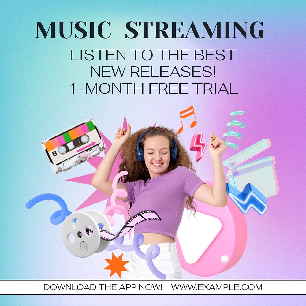 Music streaming Instagram post template, editable text