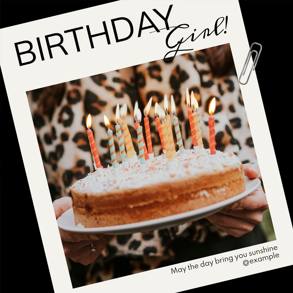 Birthday girl Instagram post template, editable text