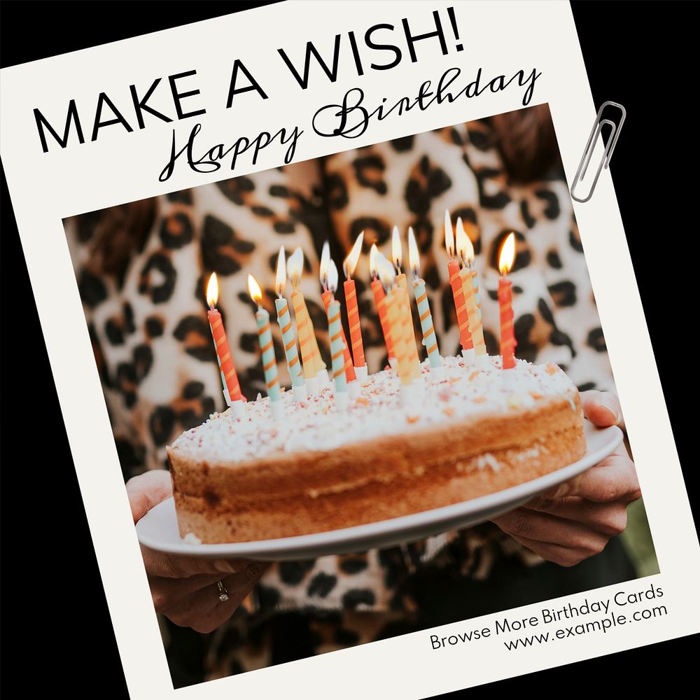 Birthday card wish Instagram post template, editable text