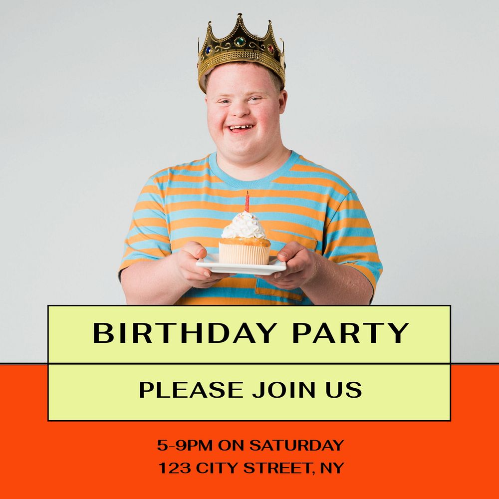 Birthday party Instagram post template, editable text