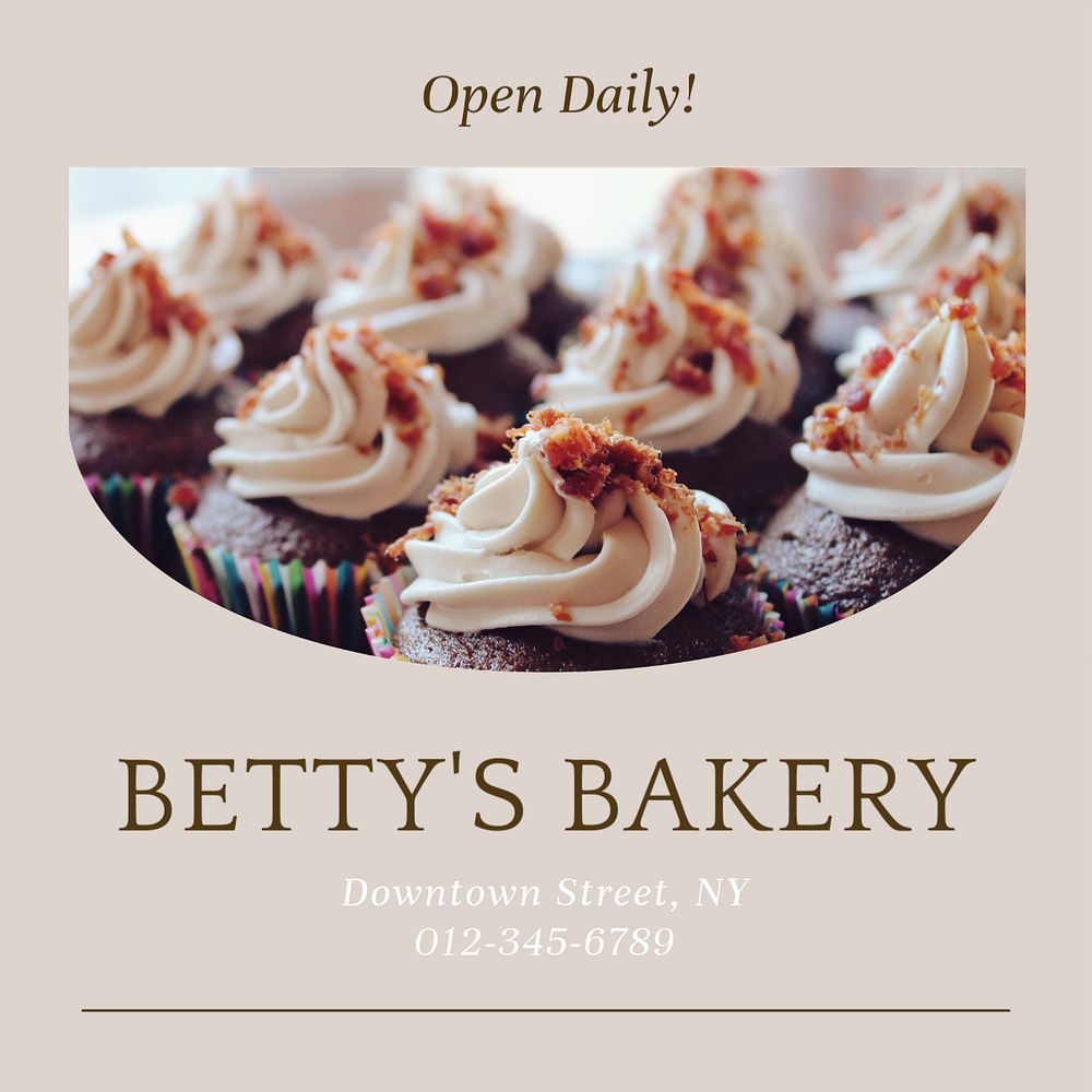 Bakery shop Instagram post template, editable text