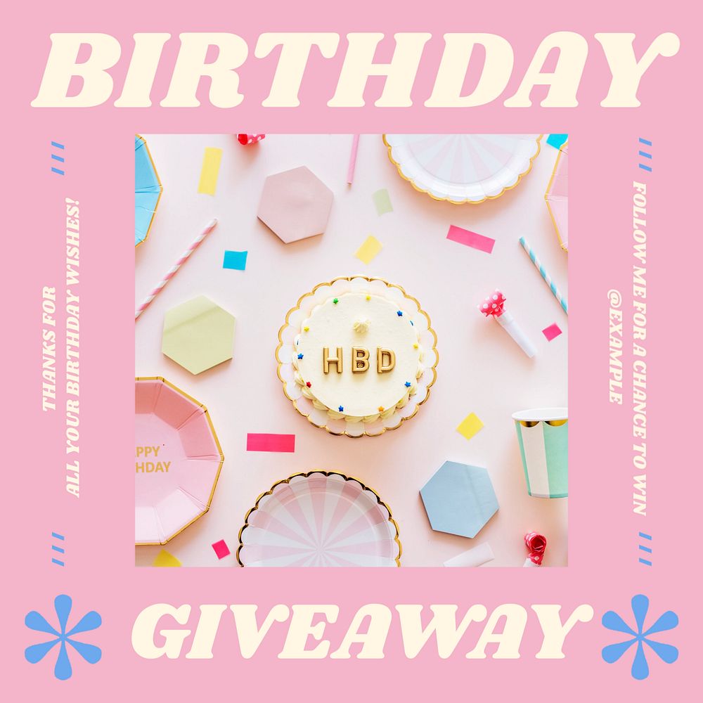 Birthday giveaway Instagram post template, editable text