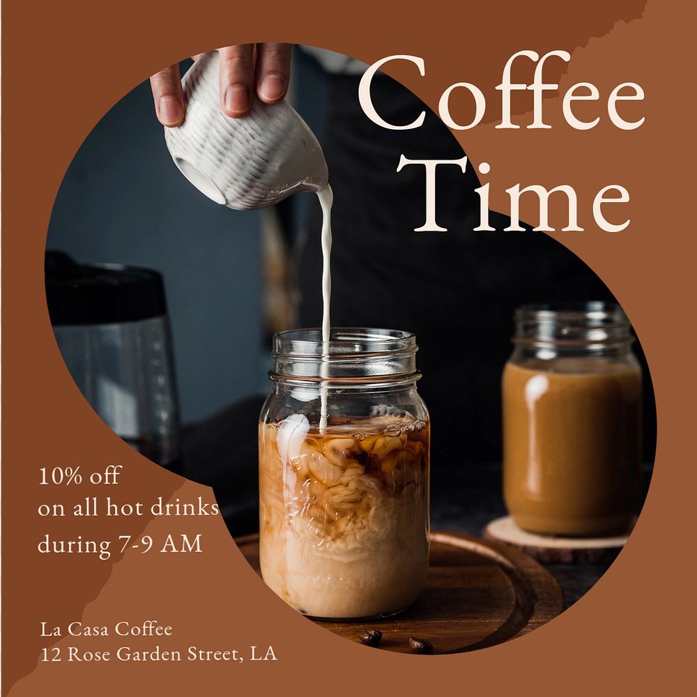 Coffee shop promotion Instagram post template, editable text