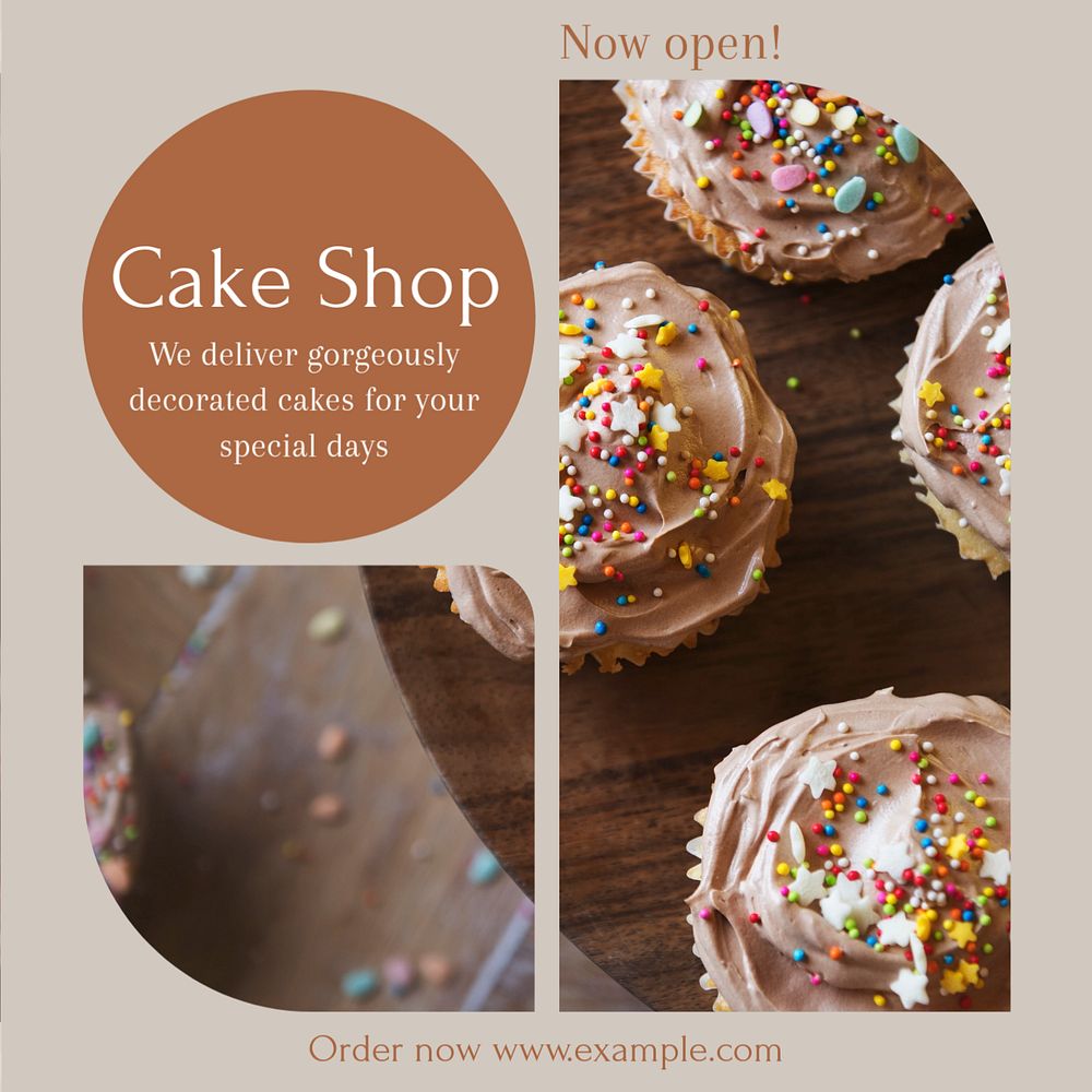 Cake shop Instagram post template, editable text