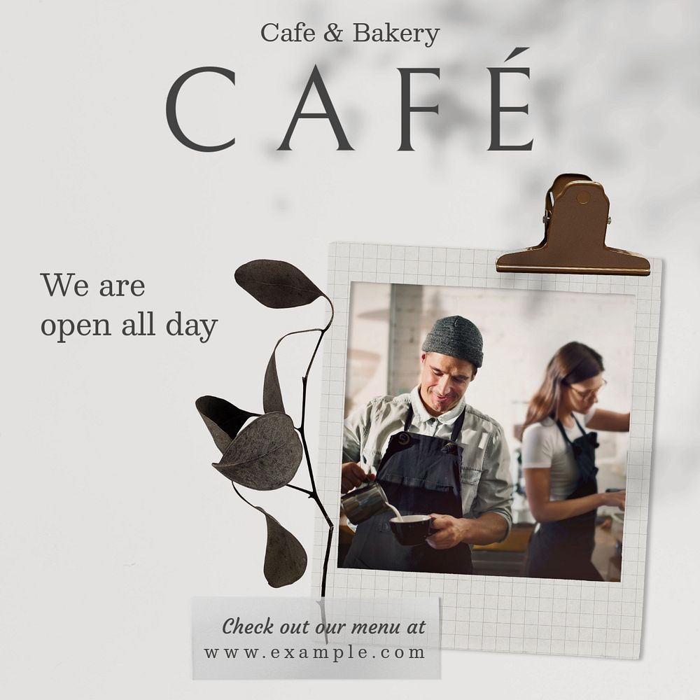 Cafe open Instagram post template, editable text