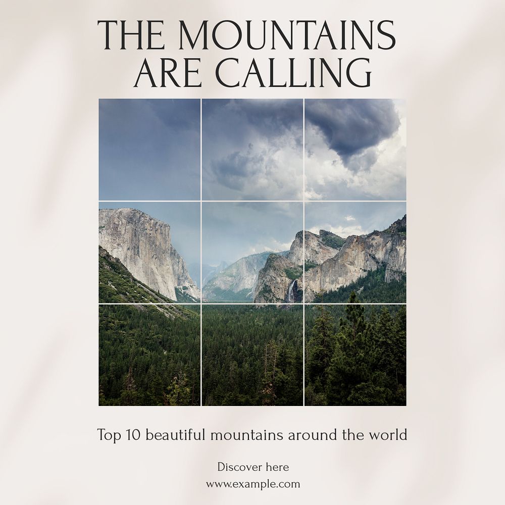 Mountain travel Instagram post template, editable text