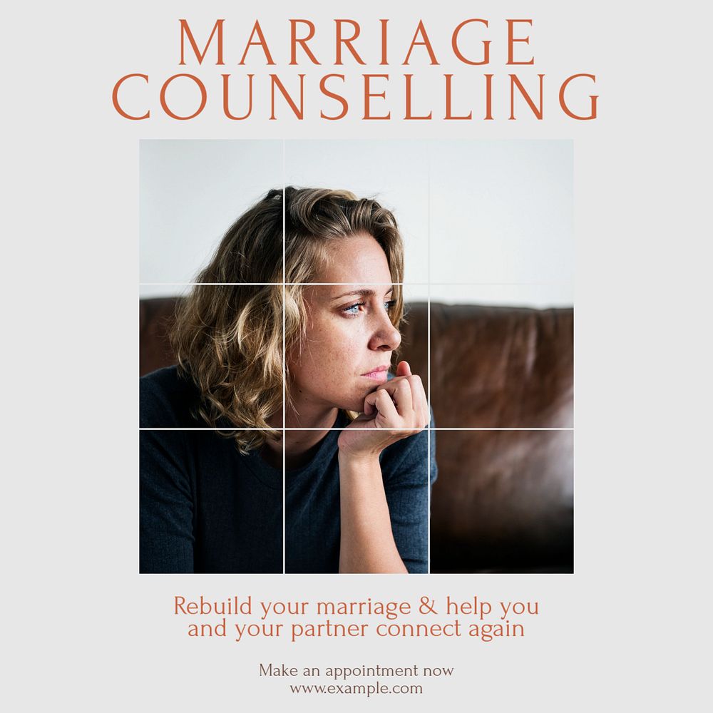 Marriage counselling Instagram post template, editable text