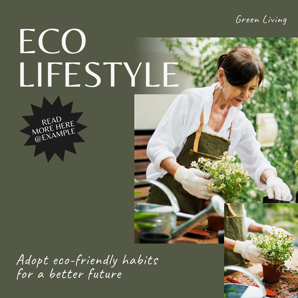 Eco lifestyle Instagram post template, editable text