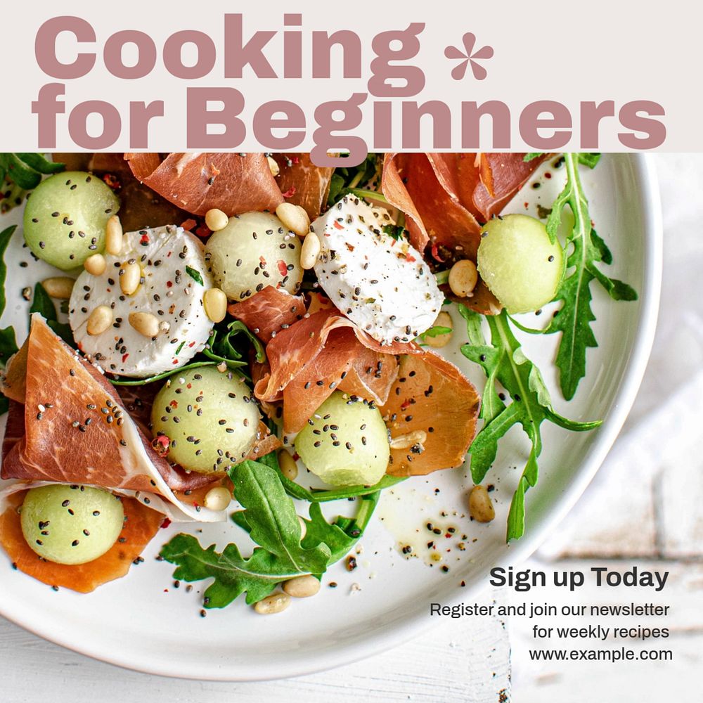 Cooking for beginners Instagram post template, editable text