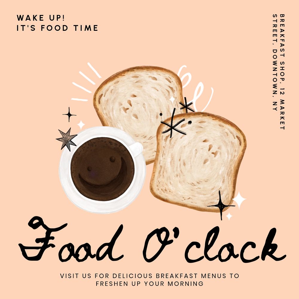 Food & breakfast time Instagram post template, editable text