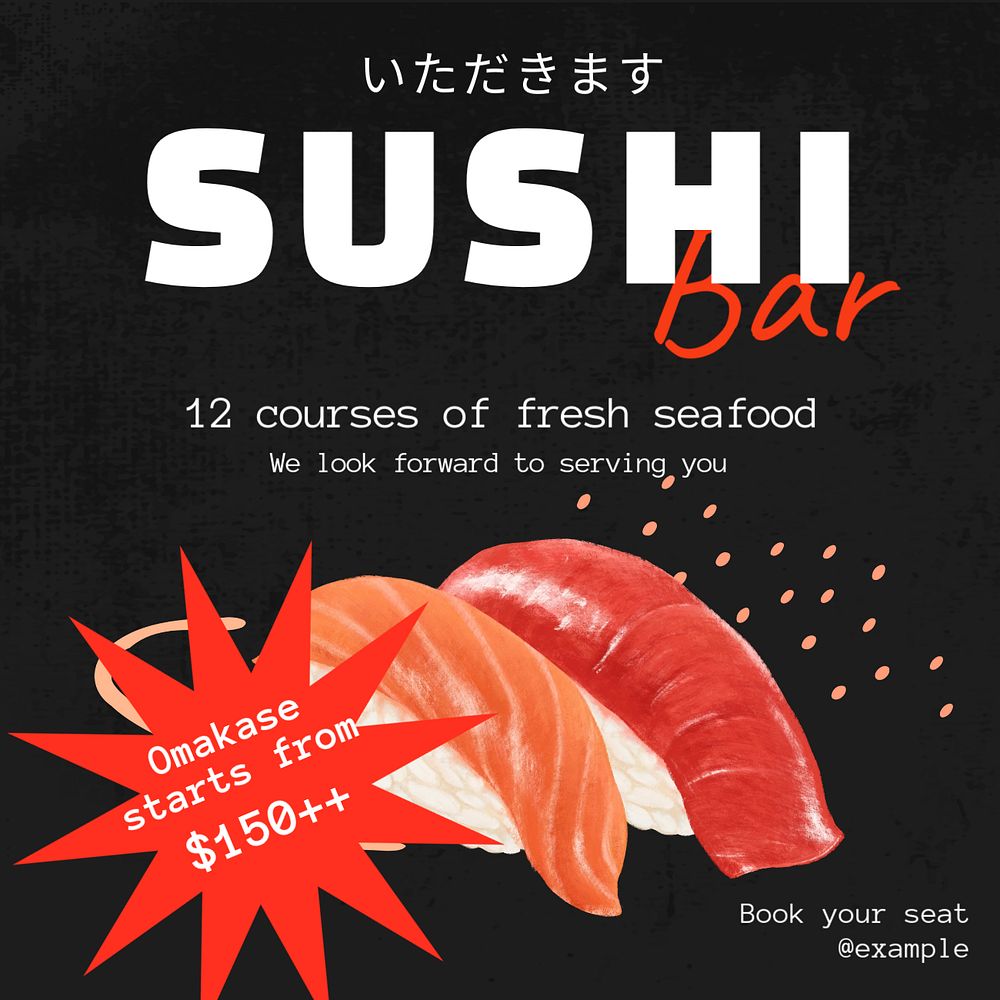 Sushi bar Instagram post template, editable text