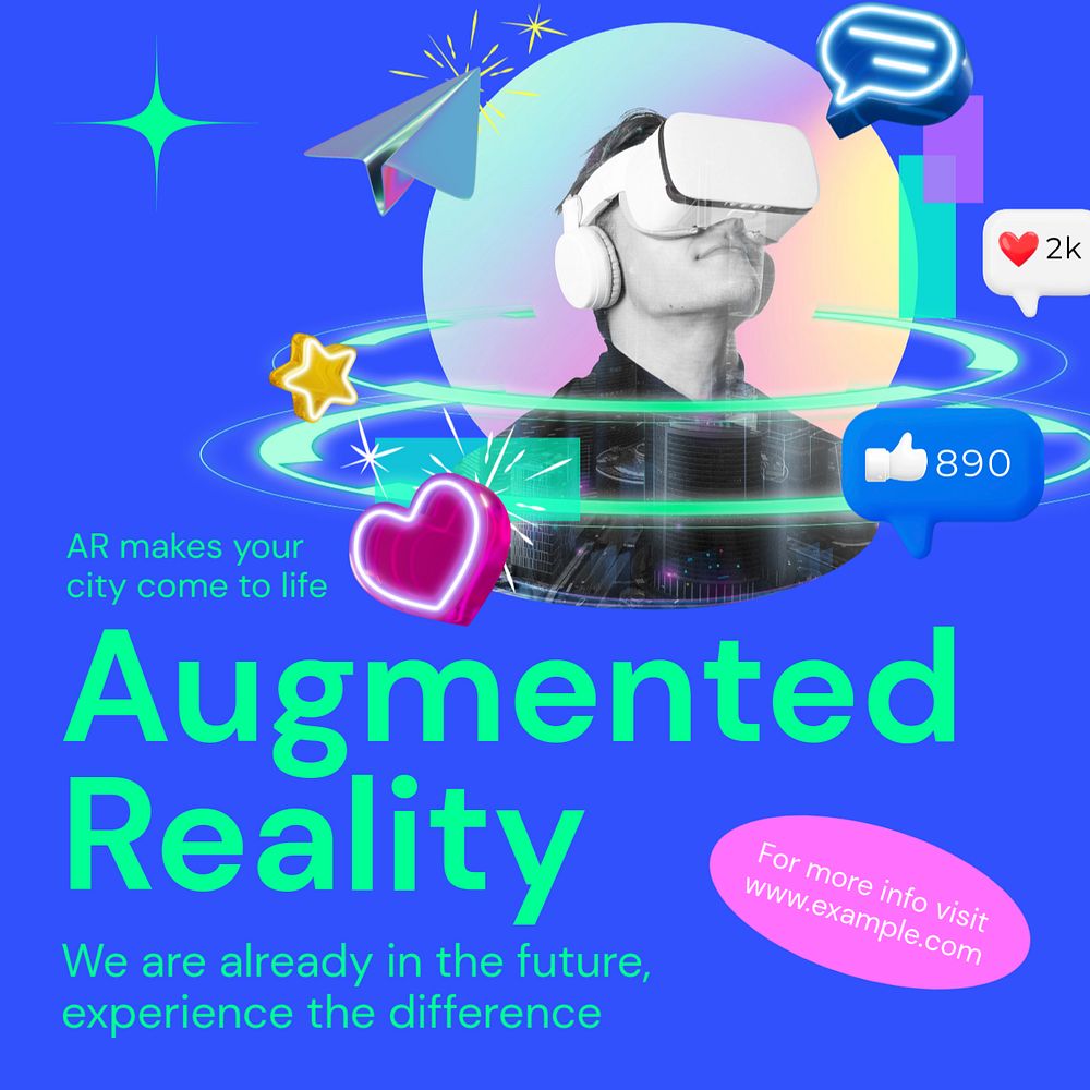 Augmented reality Instagram post template, editable text