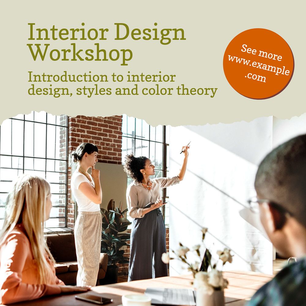 Interior design workshop Instagram post template, editable text