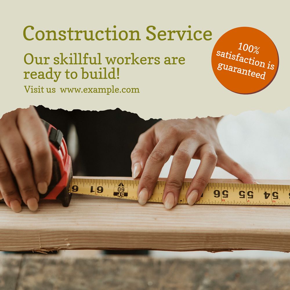 Construction service Instagram post template, editable text