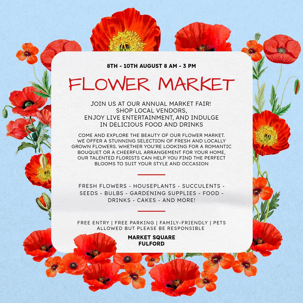 Flower market Instagram post template, editable text