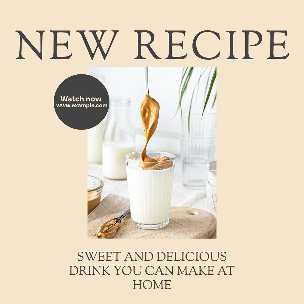 New recipe Instagram post template, editable text