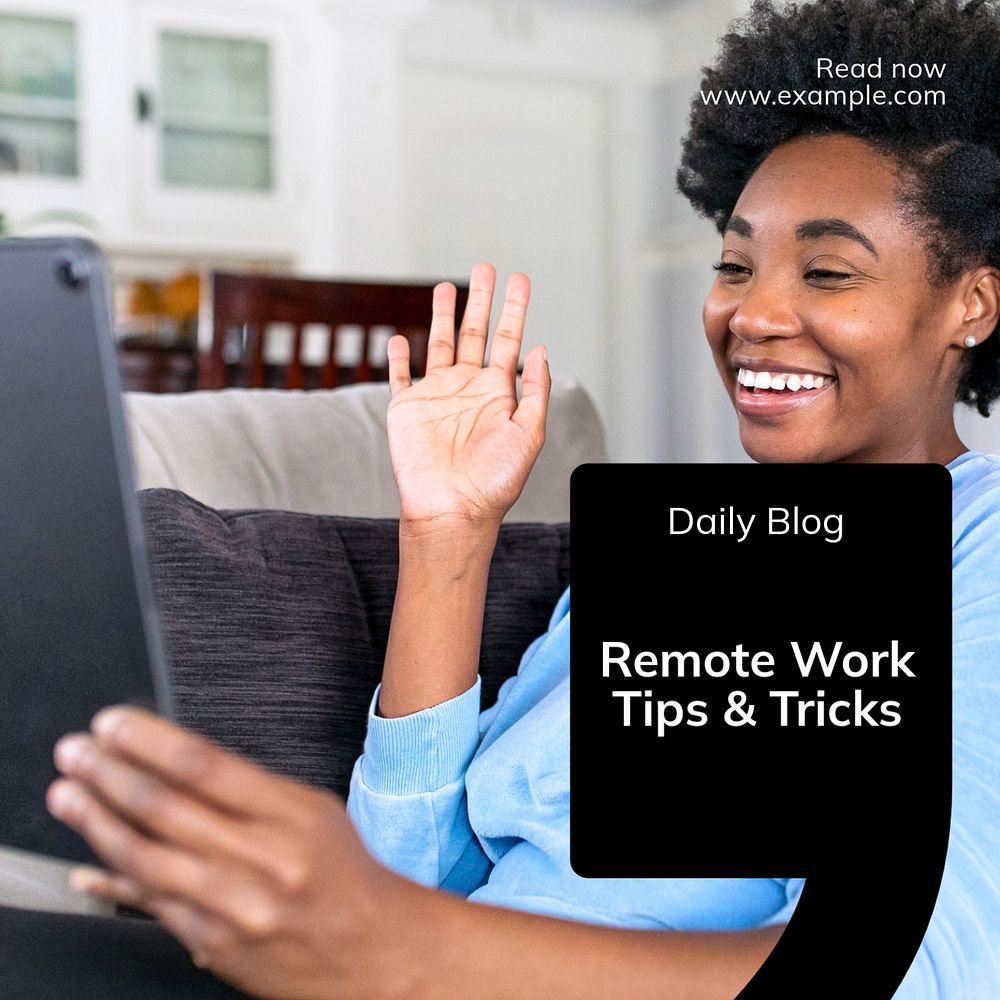 Remote work tips Instagram post template, editable text