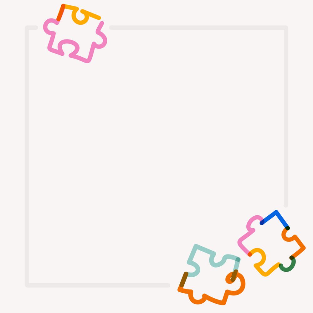 Puzzles frame doodle line art, editable design