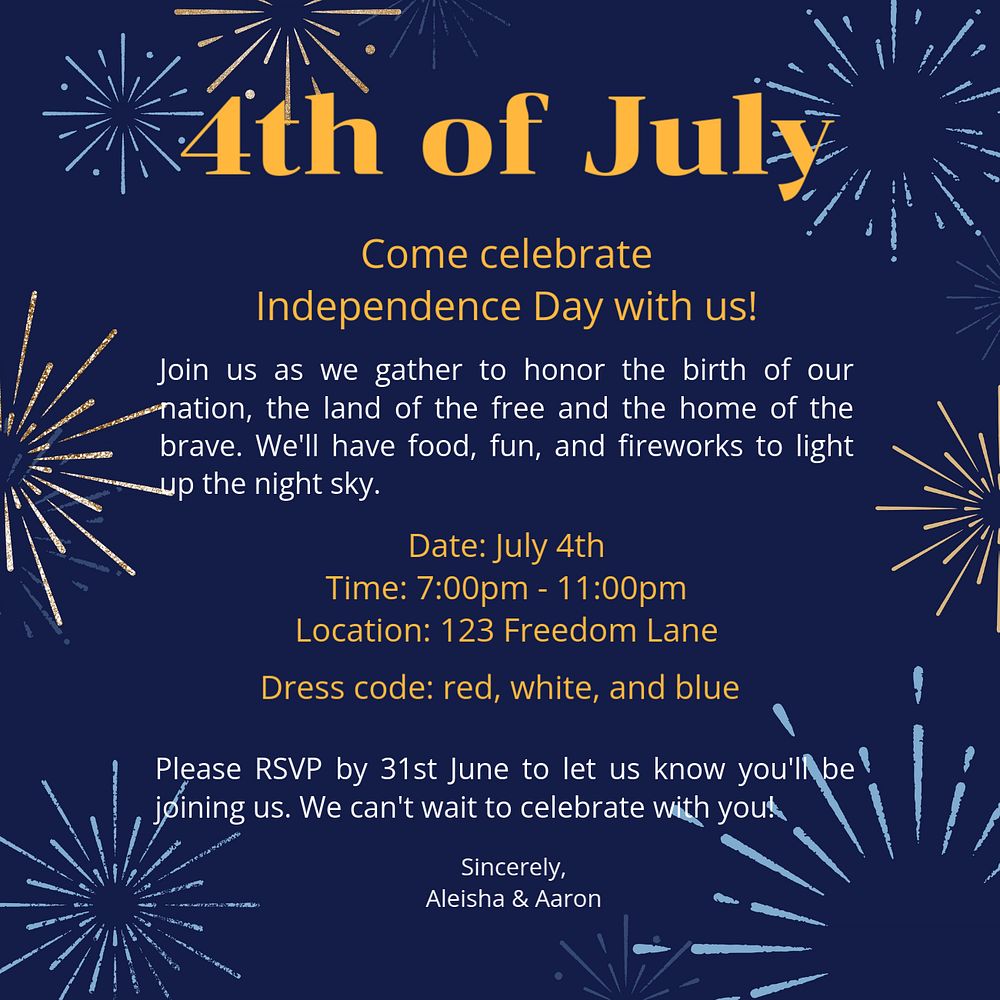 Independence day invitation Instagram post template, editable text