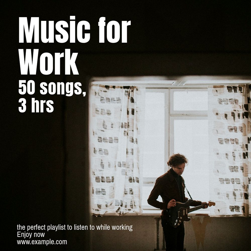 Music for work Instagram post template, editable text