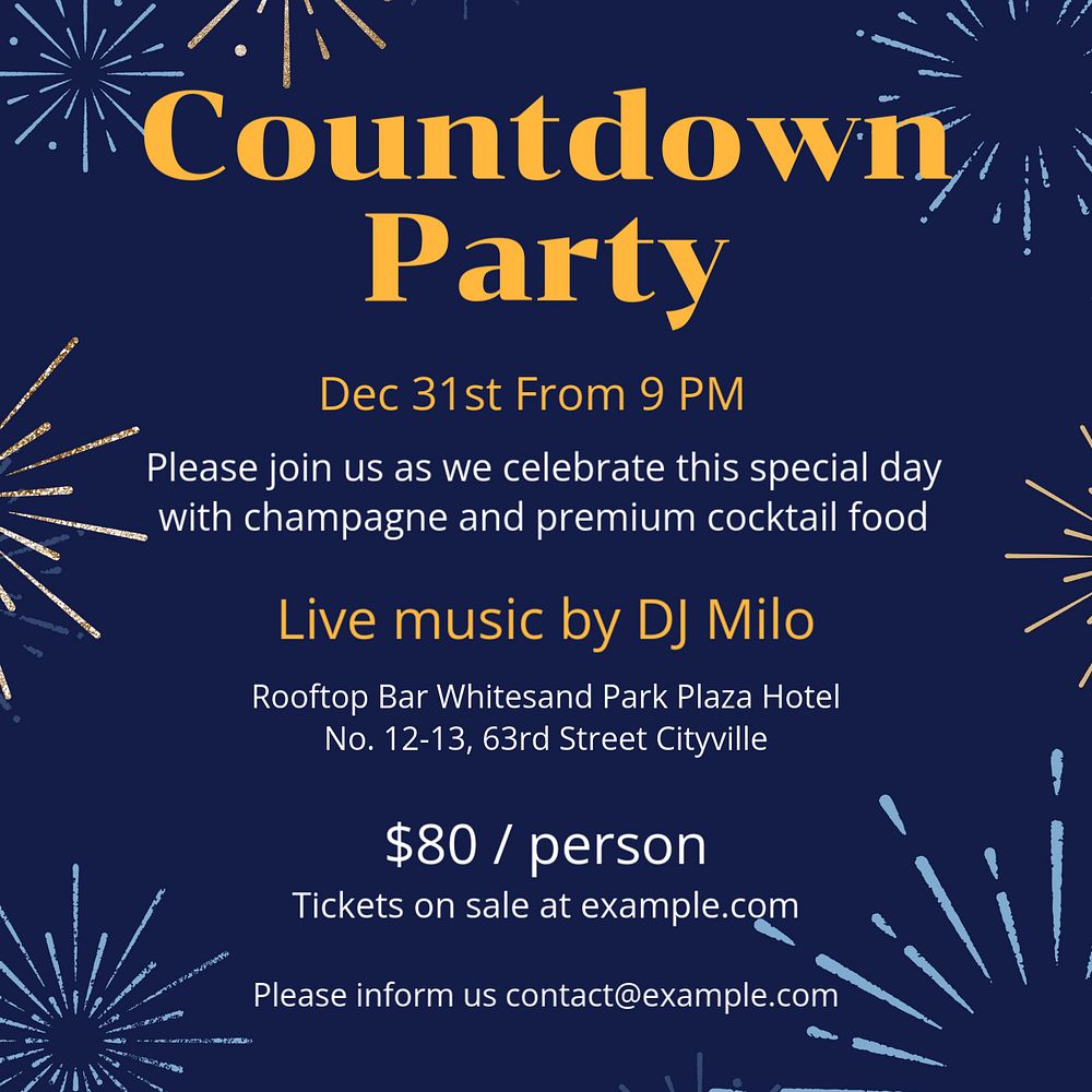 Countdown party Instagram post template, editable text