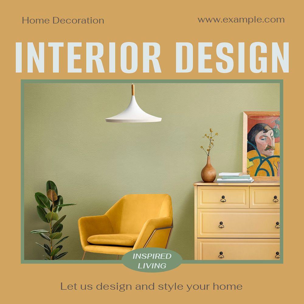 Interior design Instagram post template, editable text