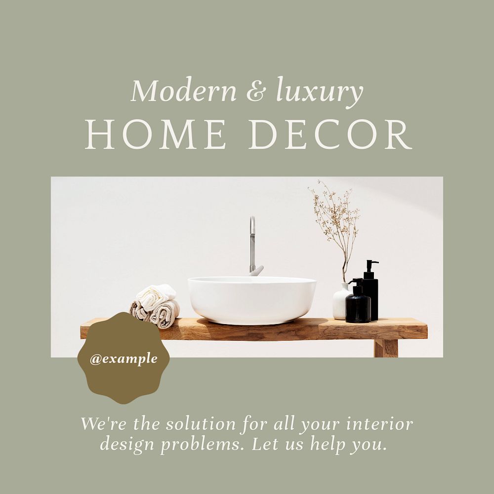 Home decor Instagram post template, editable text