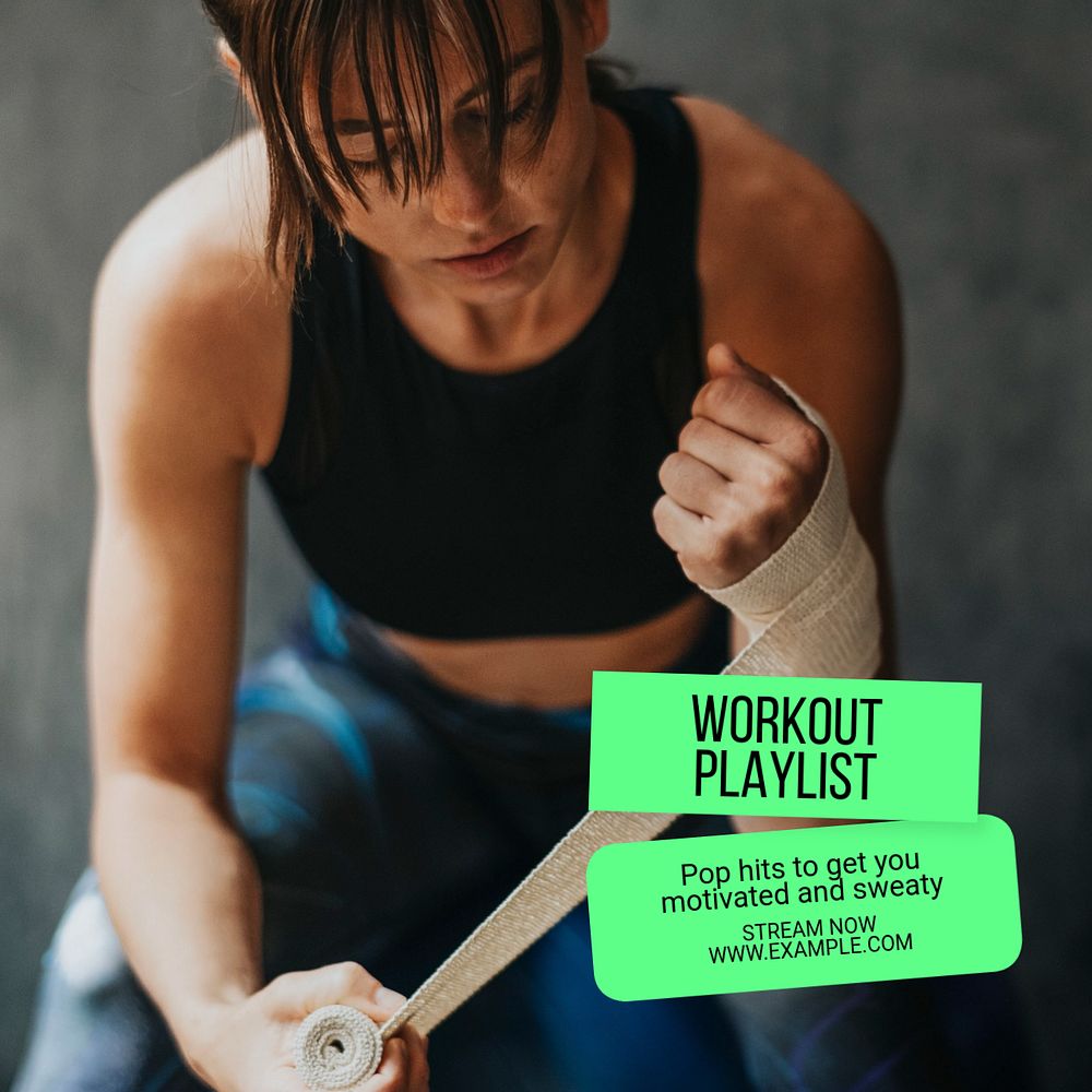 Workout playlist Instagram post template, editable text