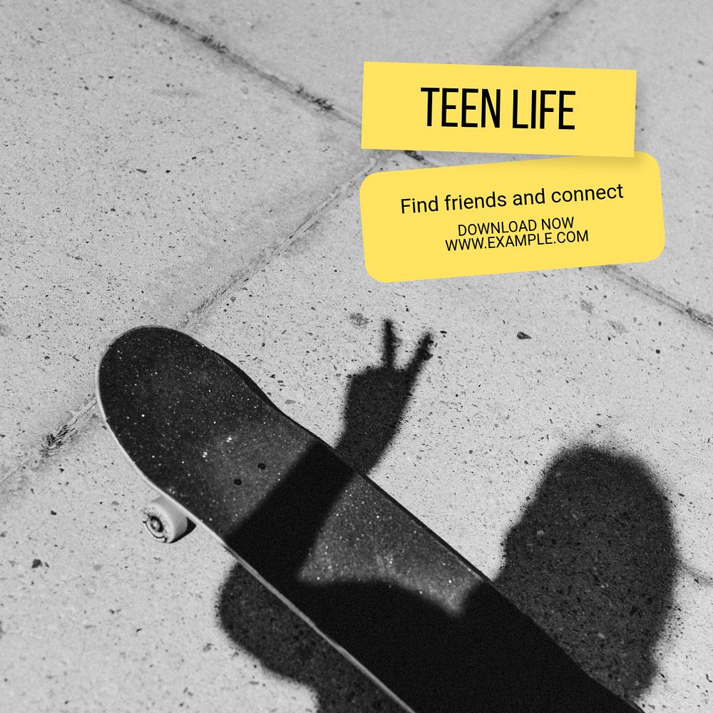 Teen life Instagram post template, editable text