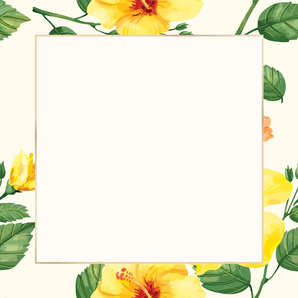 Watercolor yellow hibiscus flower frame, editable tropical design