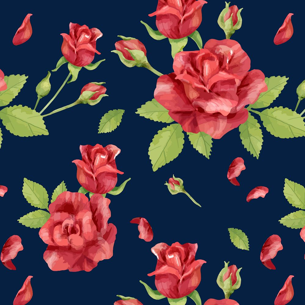 Red rose pattern, editable watercolor flower design