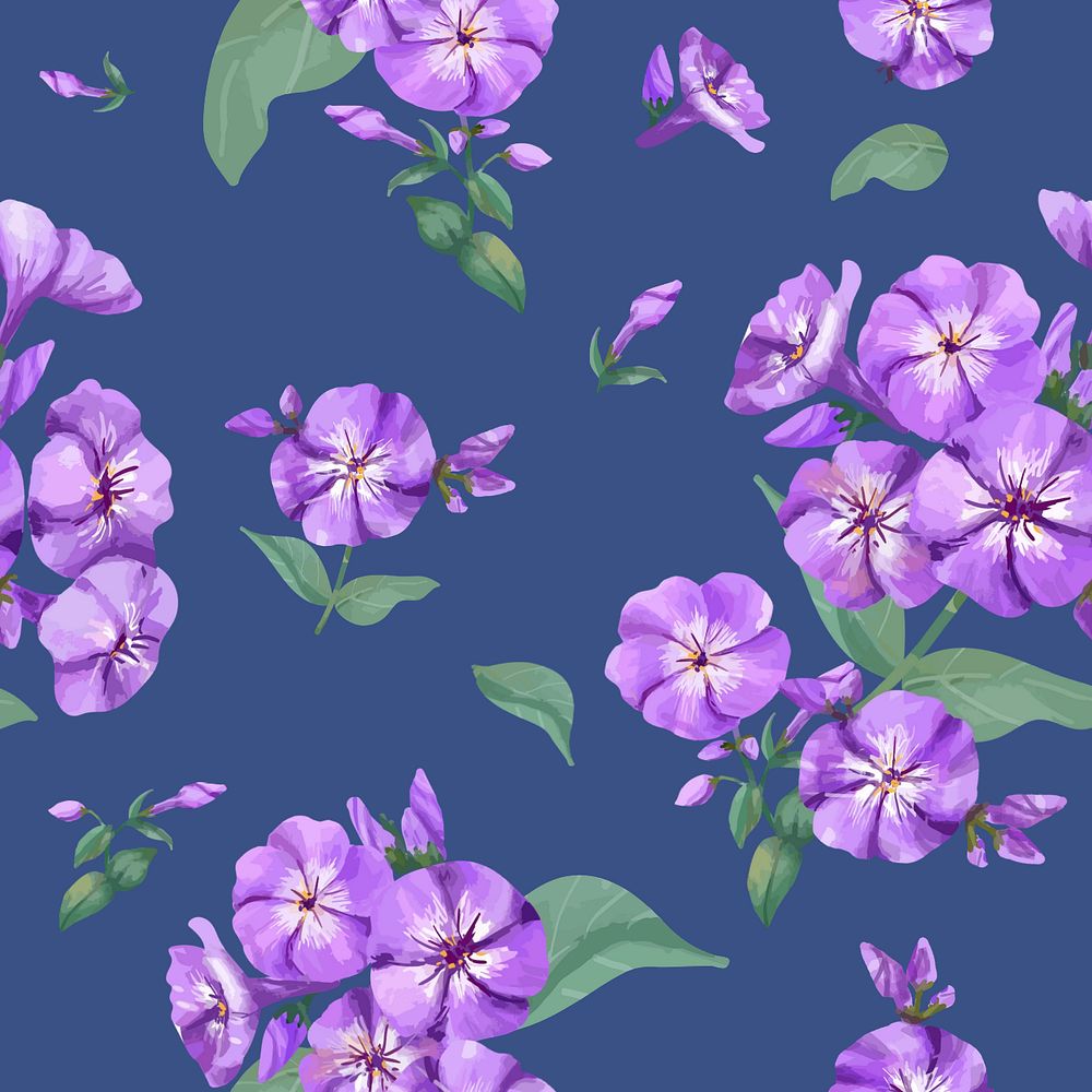 Purple phlox pattern, editable watercolor flower design